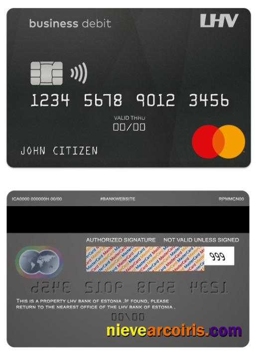 Estonia LHV Bank Business Debit Mastercard Sample