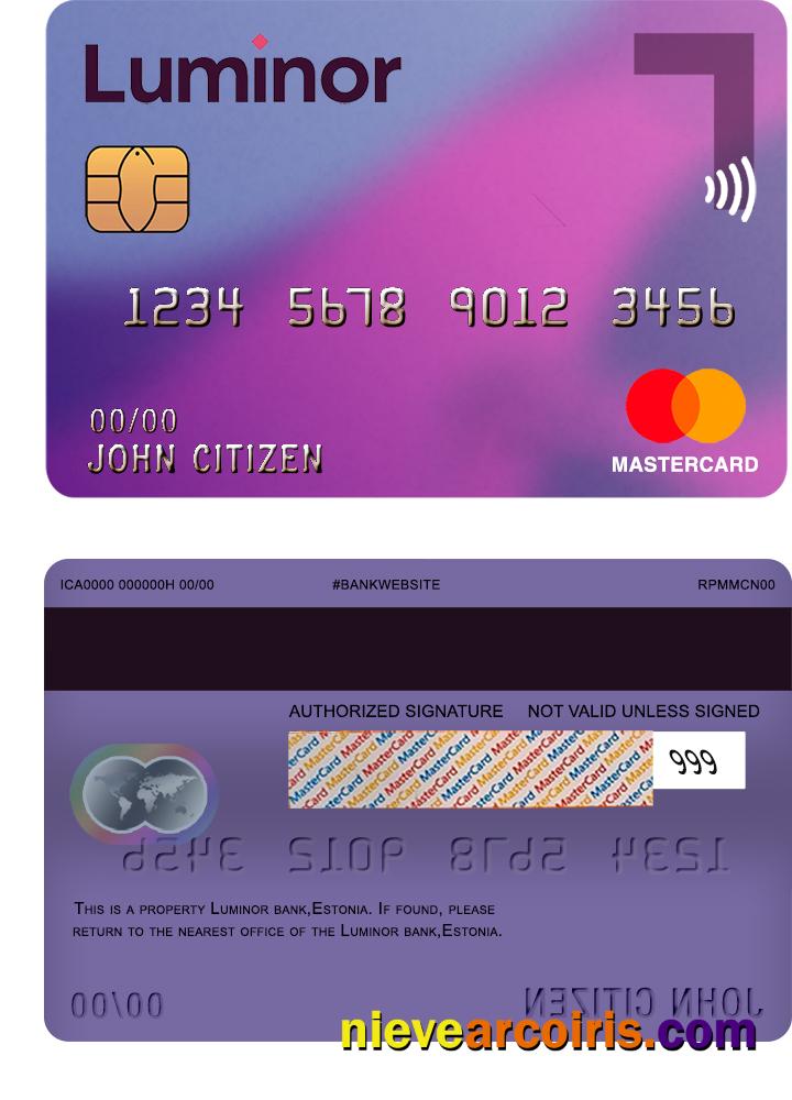 Estonia Luminor Bank Visa Electron Card Master Card Sample