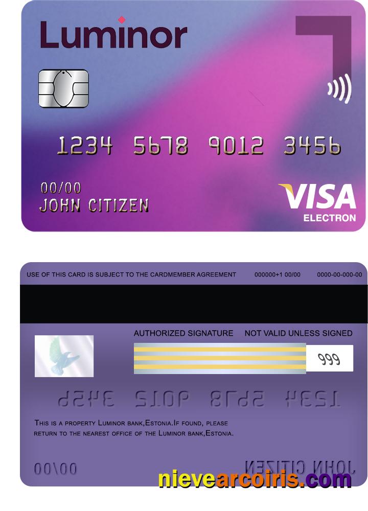 Estonia Luminor Bank Visa Electron Card Card Template