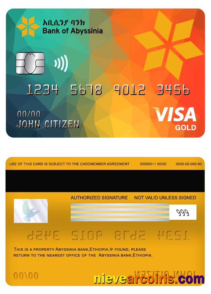 Ethiopia Abyssinia Bank Visa Gold Card Template