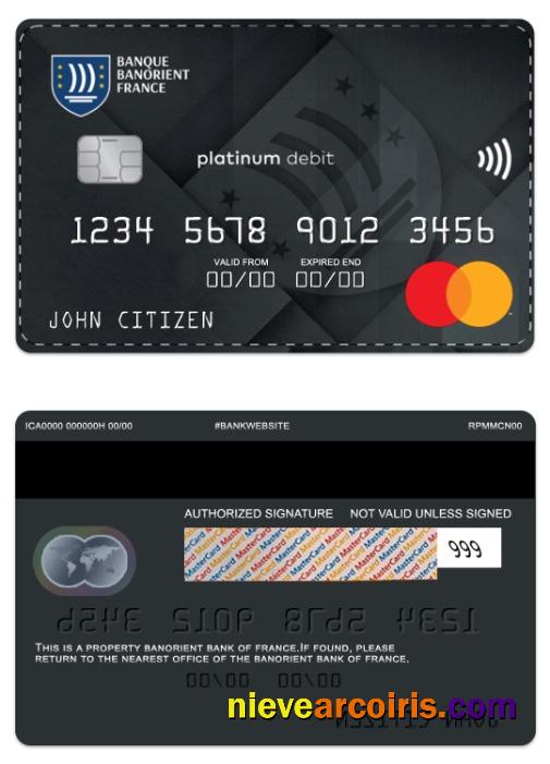 France Banorient France Bank Platinum Debit Mastercard Sample