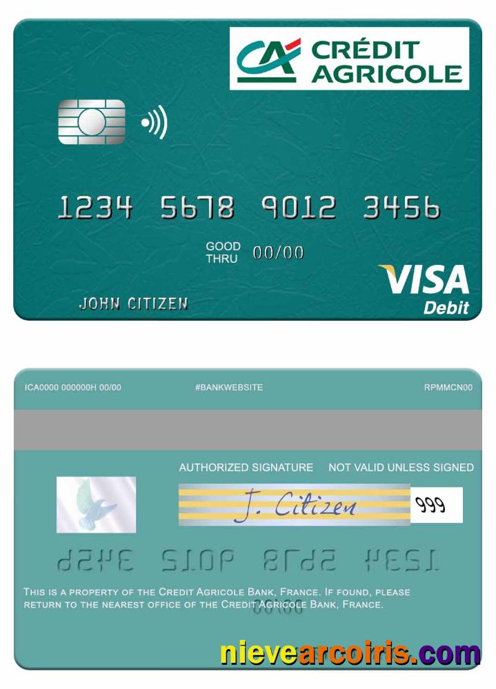 France Credit Agricole Bank Visa Debit Card Sample