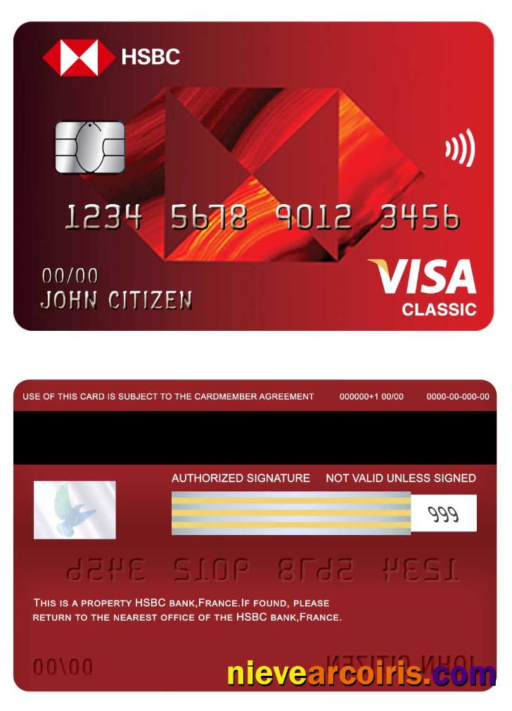 France HSBC Bank Visa Classic Card Sample