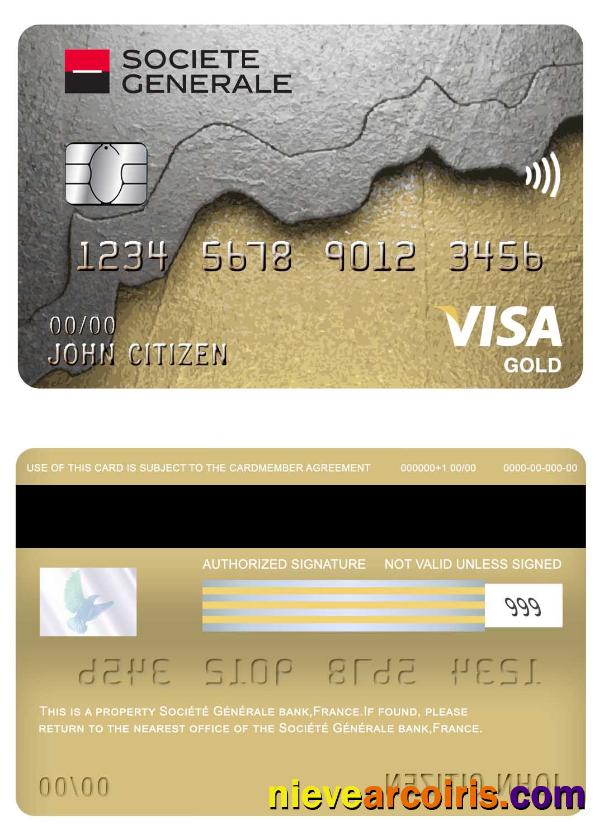 France Société Générale Bank Visa Gold Card Template