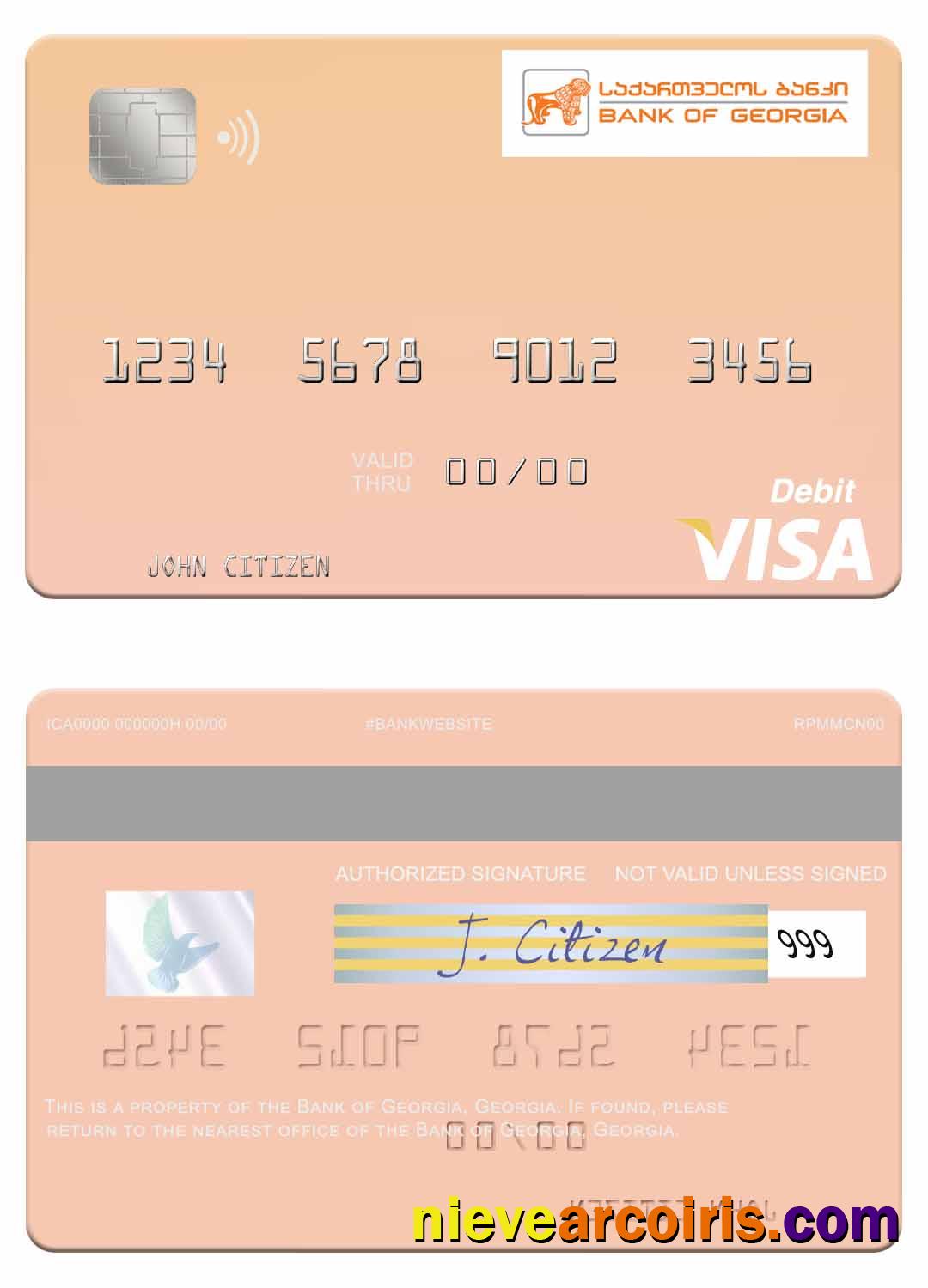 Georgia Bank Of Georgia Visa Debit Card Sample