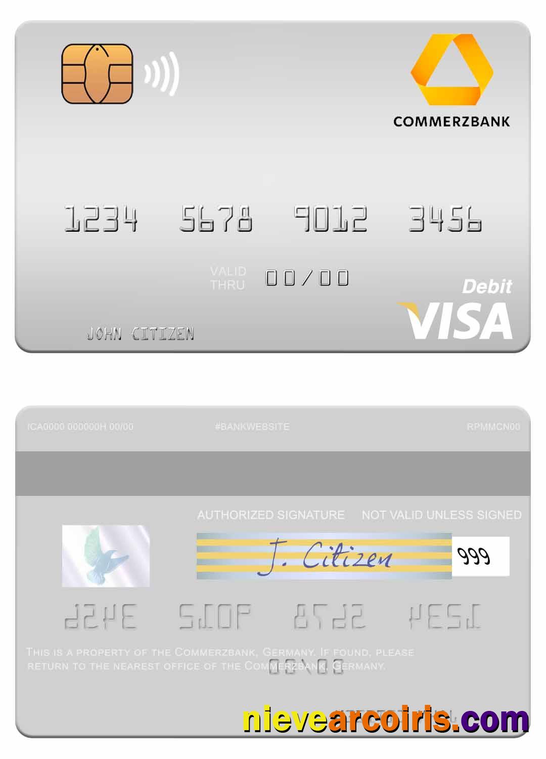 Germany Commerz Bank Visa Debit Card Template