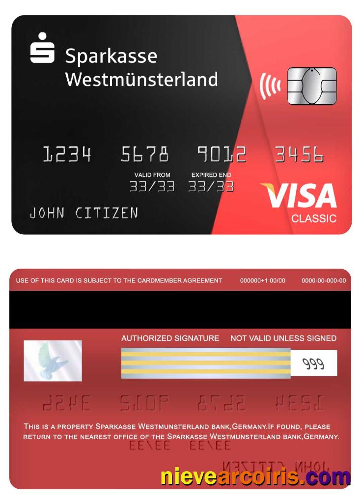 Germany Sparkasse Westmunsterland Bank Visa Classic Card Template