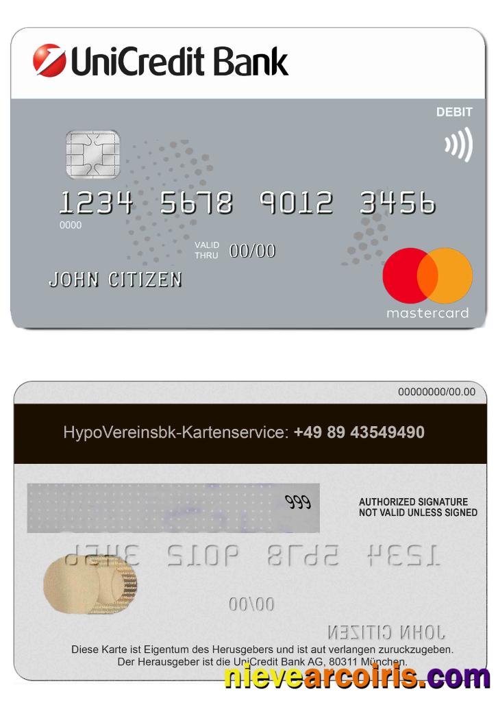 Germany UniCredit Bank MasterCard Credit Card Template
