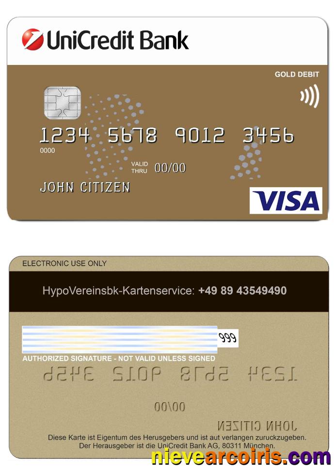 Germany UniCredit Bank VISA Credit Card Template