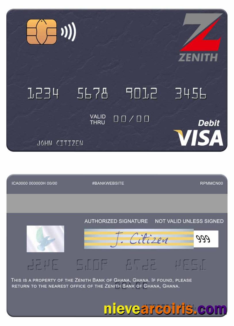 Ghana Zenith Bank Of Ghana Visa Debit Card Sample