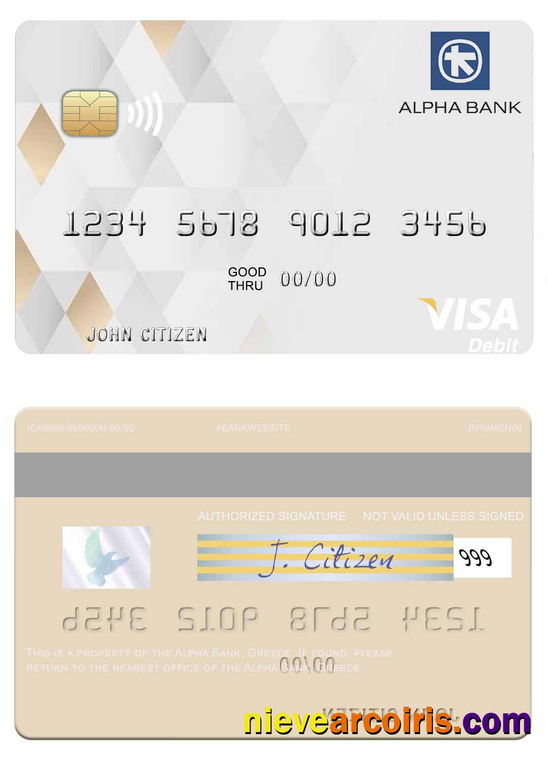 Greece Alpha Bank Visa Debit Card Template