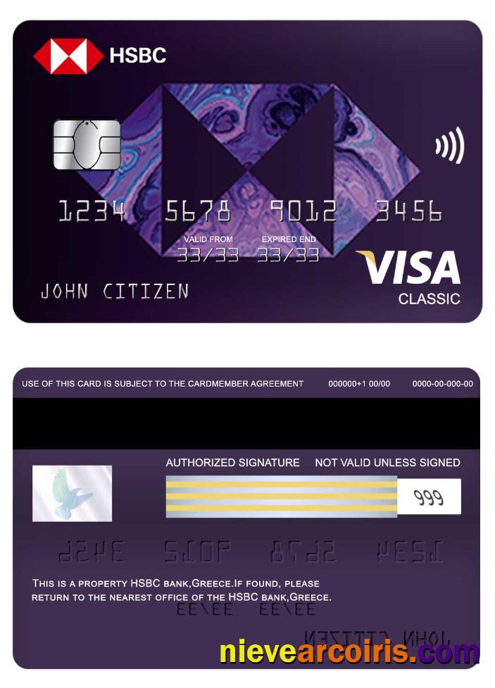 Greece HSBC Visa Classic Card Template