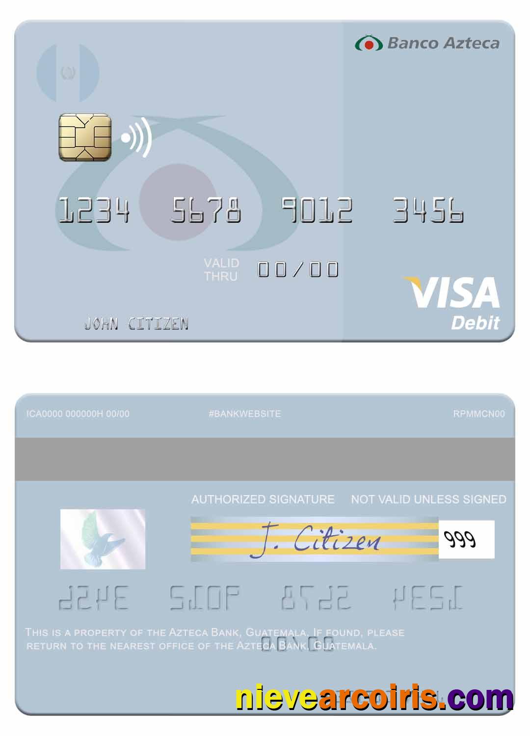 Guatemala Azteca Bank Visa Debit Card Preview