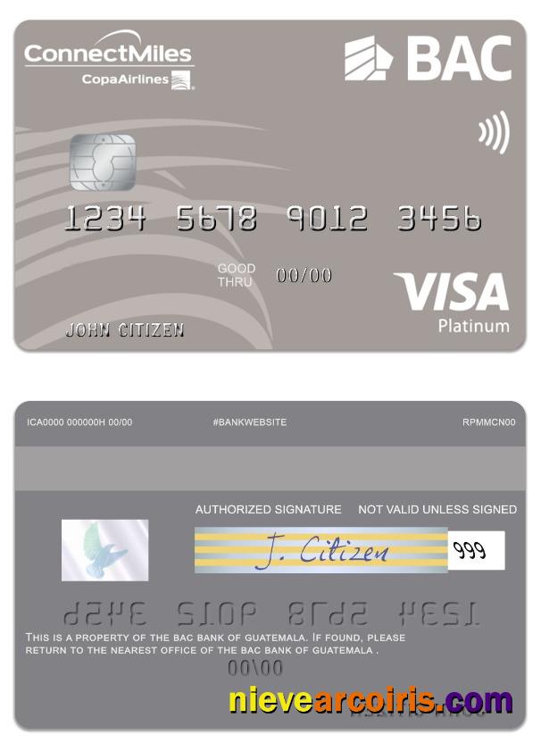 Guatemala BAC Bank Visa Platinum Card Template