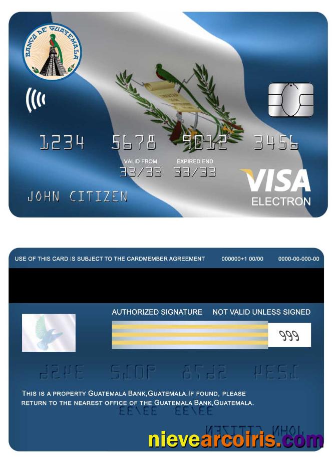 Guatemala Banco De Guatemala Visa Electron Card Template