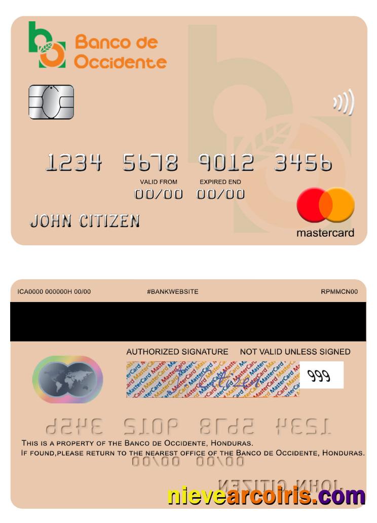 Honduras Banco De Occidente Mastercard Preview