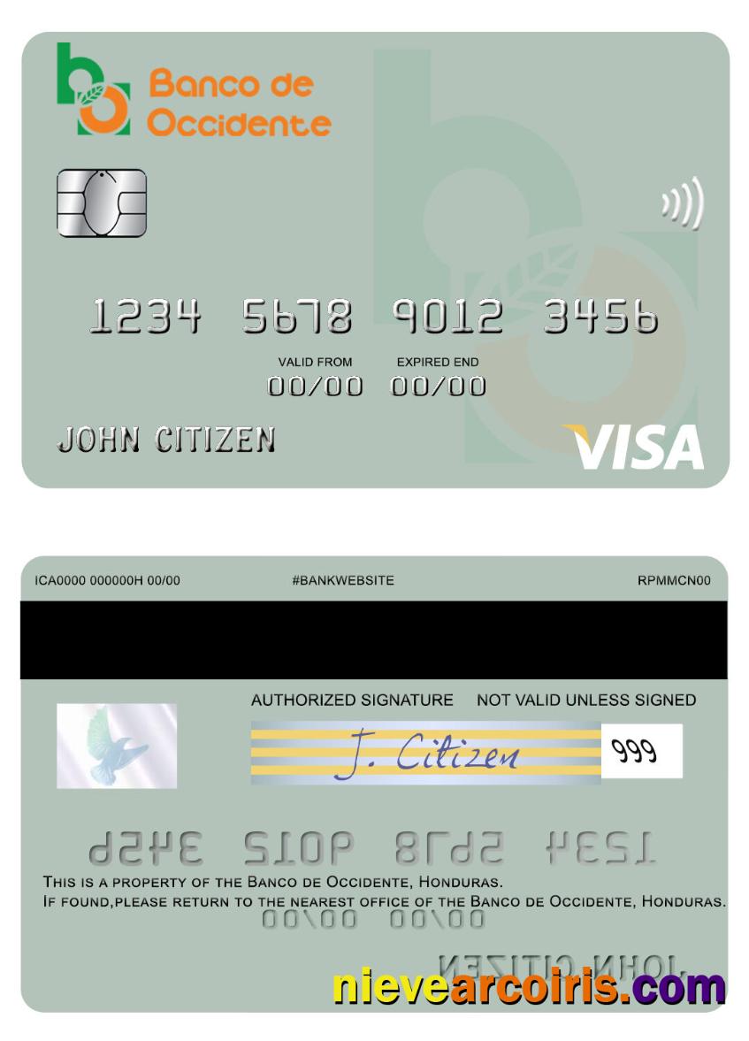 Honduras Banco De Occidente Visa Card Preview