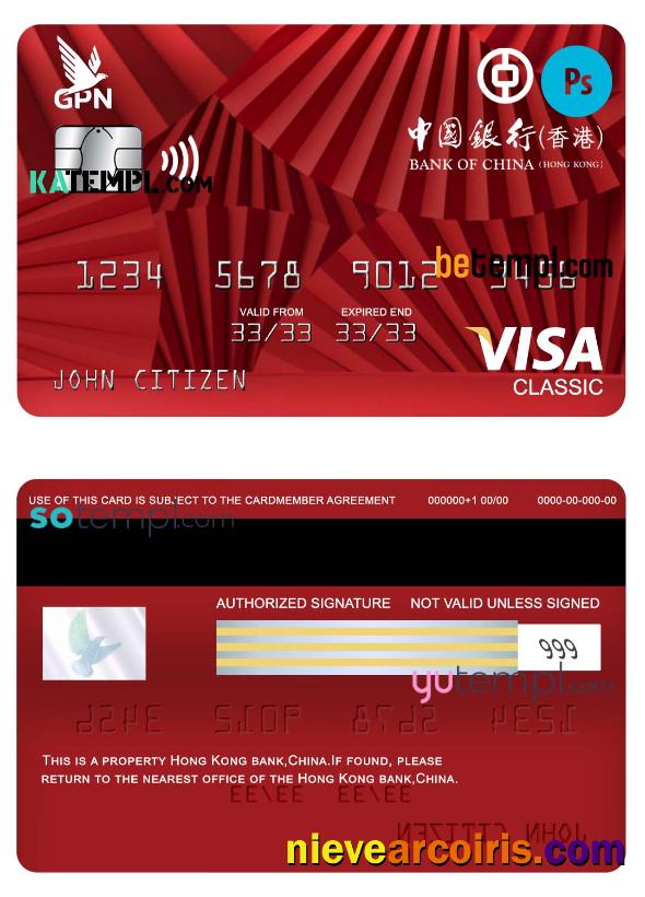 Realistic Hong Kong Bank Of China Visa Classic Card Template In PSD Format, Fully Editable