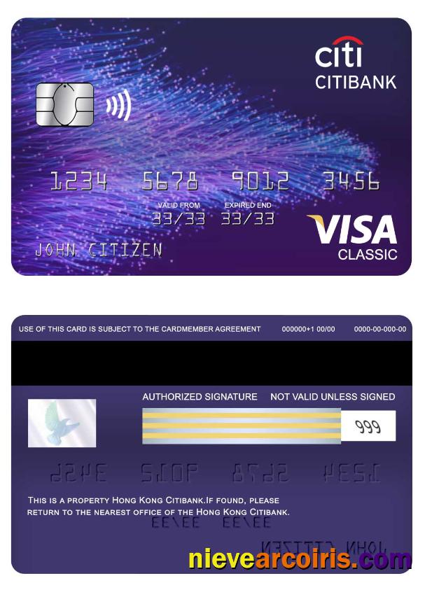 Hong Kong Citibank Visa Classic Card Sample