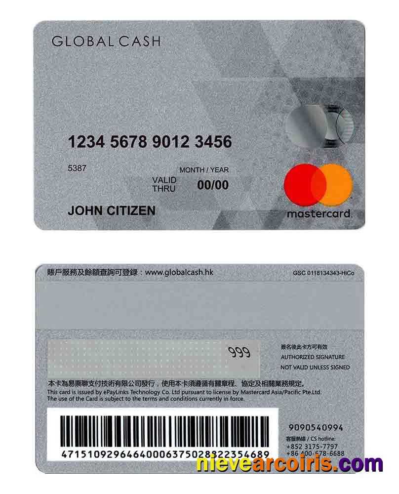Hong Kong Global Cash Mastercard Sample