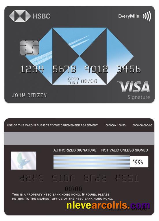 Hong Kong HSBC Bank EveryMile Visa Signature Card Template