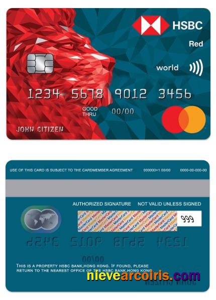 Hong Kong HSBC Bank World Credit Mastercard Template