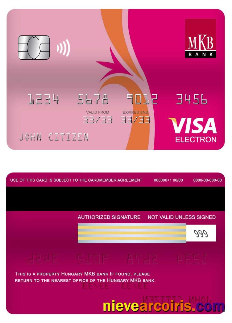 Hungary MKB Bank Visa Electron Card Template