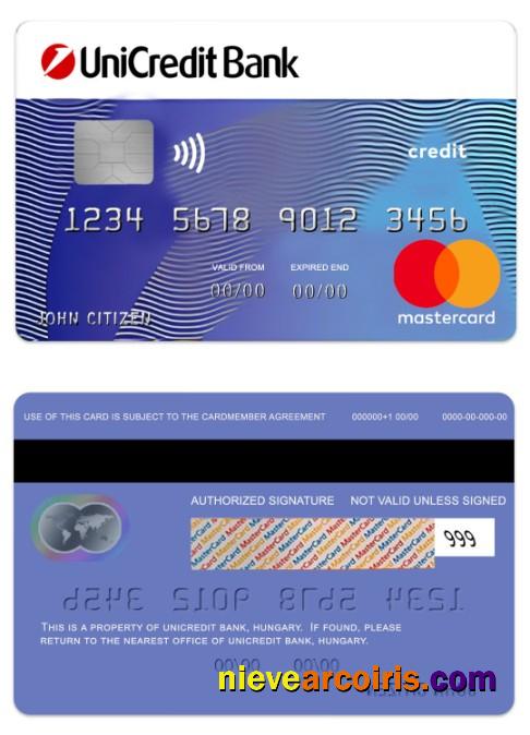 Hungary UniCredit Bank Blue Credit Mastercard Sample