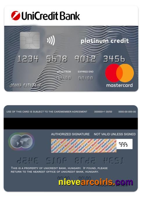 Hungary UniCredit Bank Platinum Credit Mastercard Template