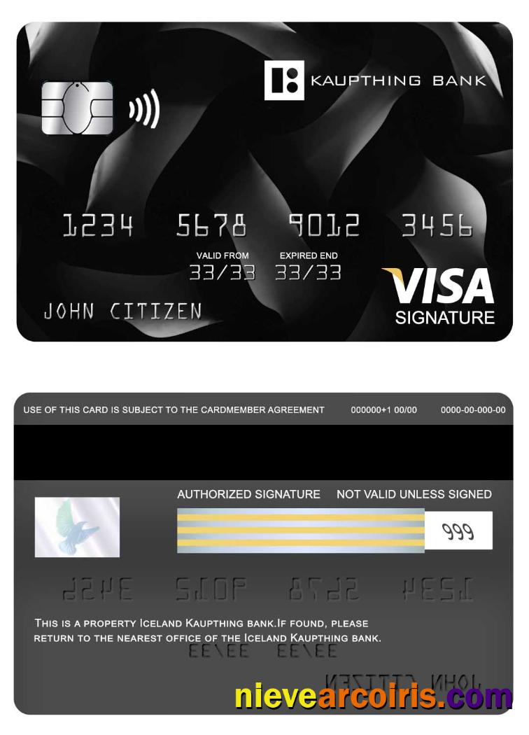 Iceland Kaupthing Bank Visa Signature Card Template