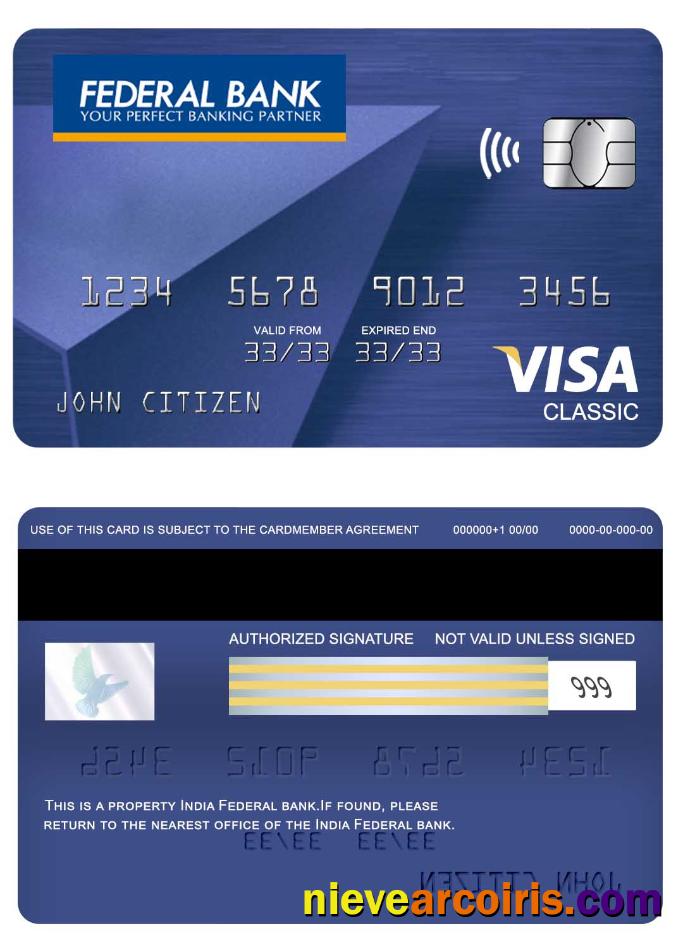 India Federal Bank Visa Classic Card Template