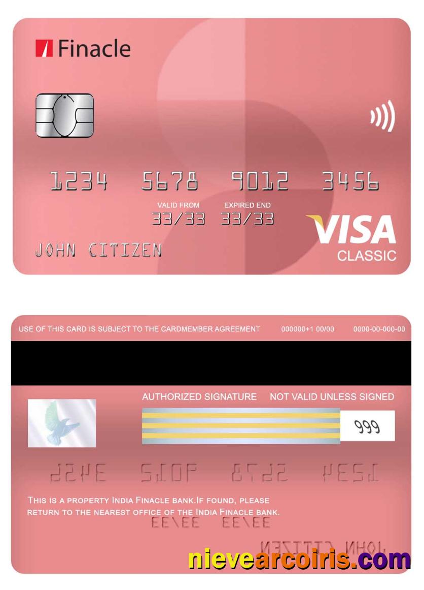 India Finacle Bank Visa Classic Card Sample