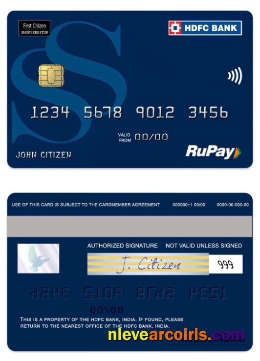 India HDFC Bank RuPay Shoppers Stop Credit Card Template