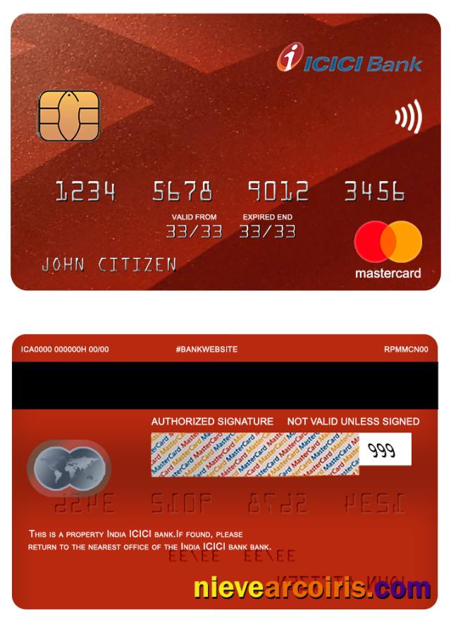 India ICICI Bank Mastercard Sample