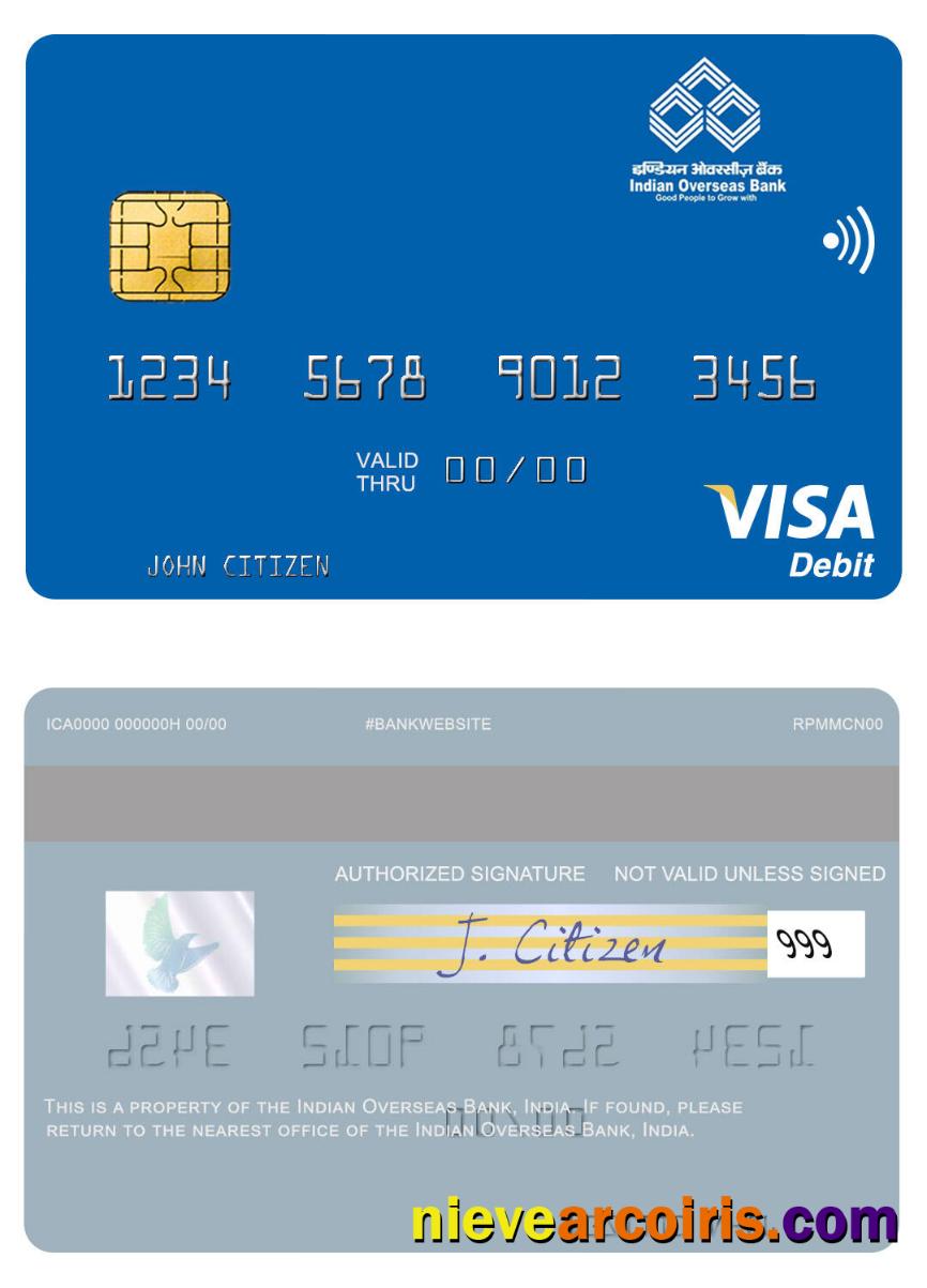 India Indian Overseas Bank Visa Debit Card Sample