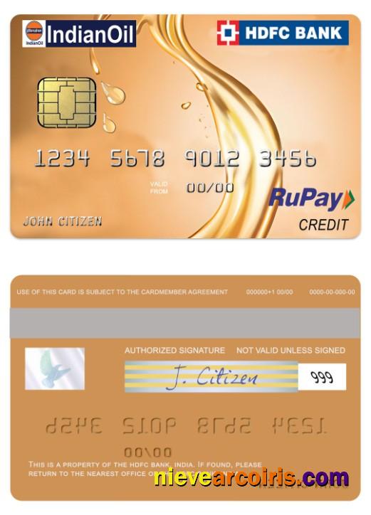 India IndianOil HDFC Bank RuPay Credit Card Sample