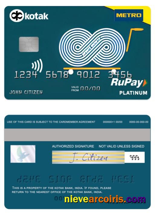 India Kotak Bank Metro Cash & Carry RuPay Platinum Card Photolook