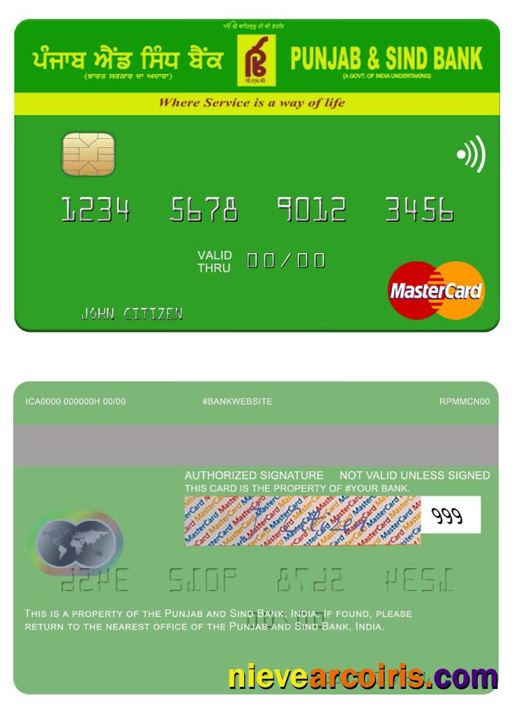 India Punjab And Sind Bank Mastercard Template