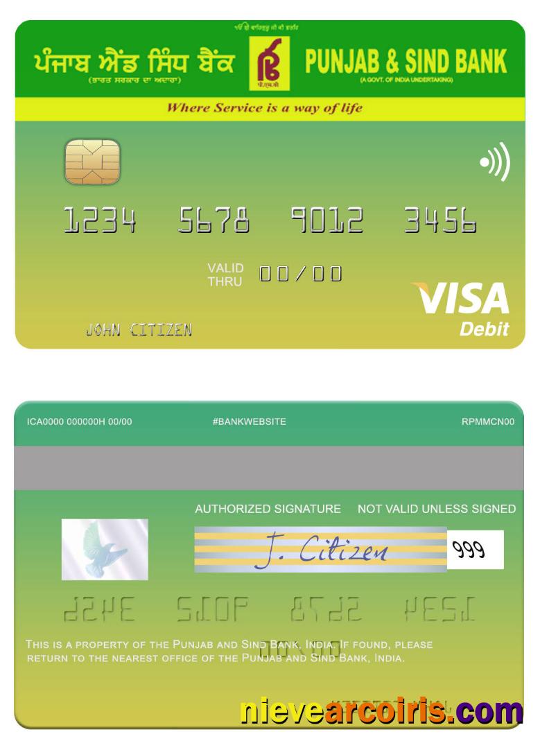 India Punjab And Sind Bank Visa Debit Card Sample