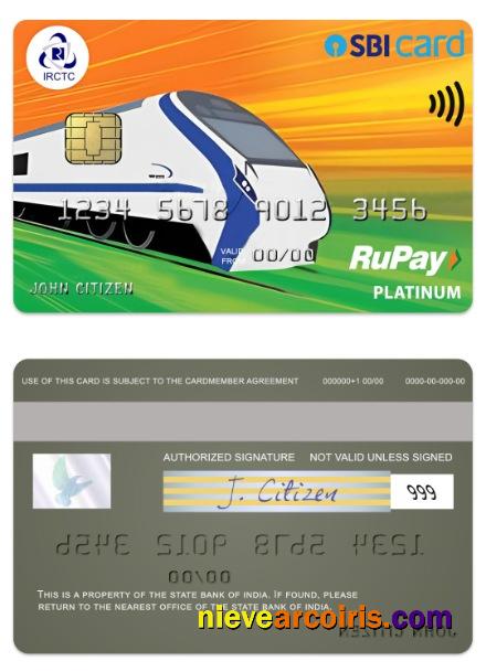 India State Bank Of India IRCTC SBI RuPay Platinum Card Template