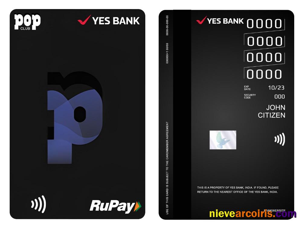 India YES Bank POP Club RuPay Vertical Credit Card Template