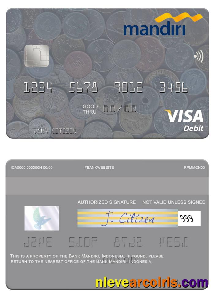 Indonesia Bank Mandiri Visa Debit Card Template