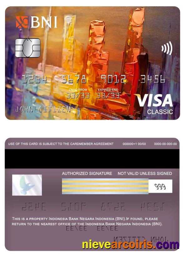 Indonesia Bank Negara Indonesia (BNI) Visa Classic Card Template
