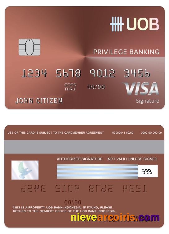 Indonesia UOB Bank Visa Debit Signature Card Template