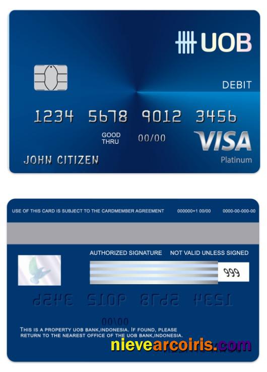 Indonesia UOB Bank Visa Regular Debit Card Sample