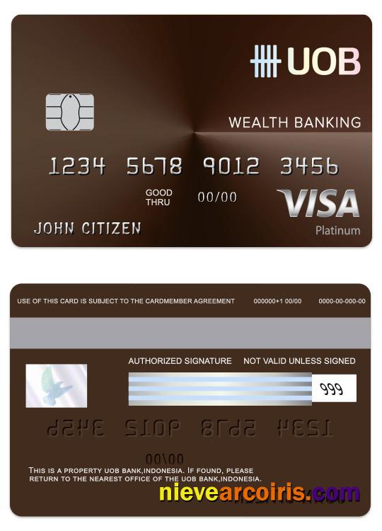 Indonesia UOB Bank Visa Wealth Debit Card Sample