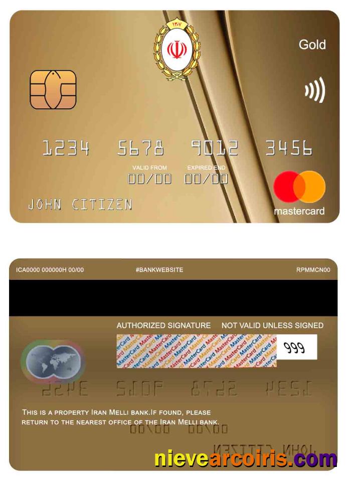 Iran Melli Bank Mastercard Gold Sample