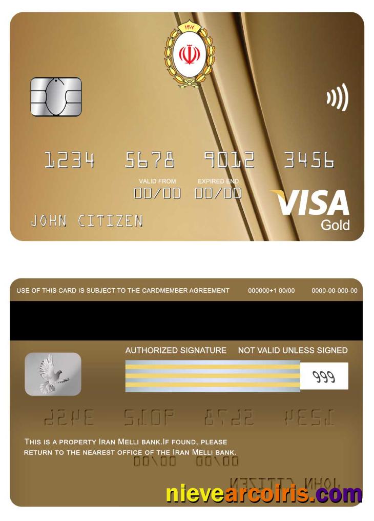 Iran Melli Bank Visa Gold Card Template