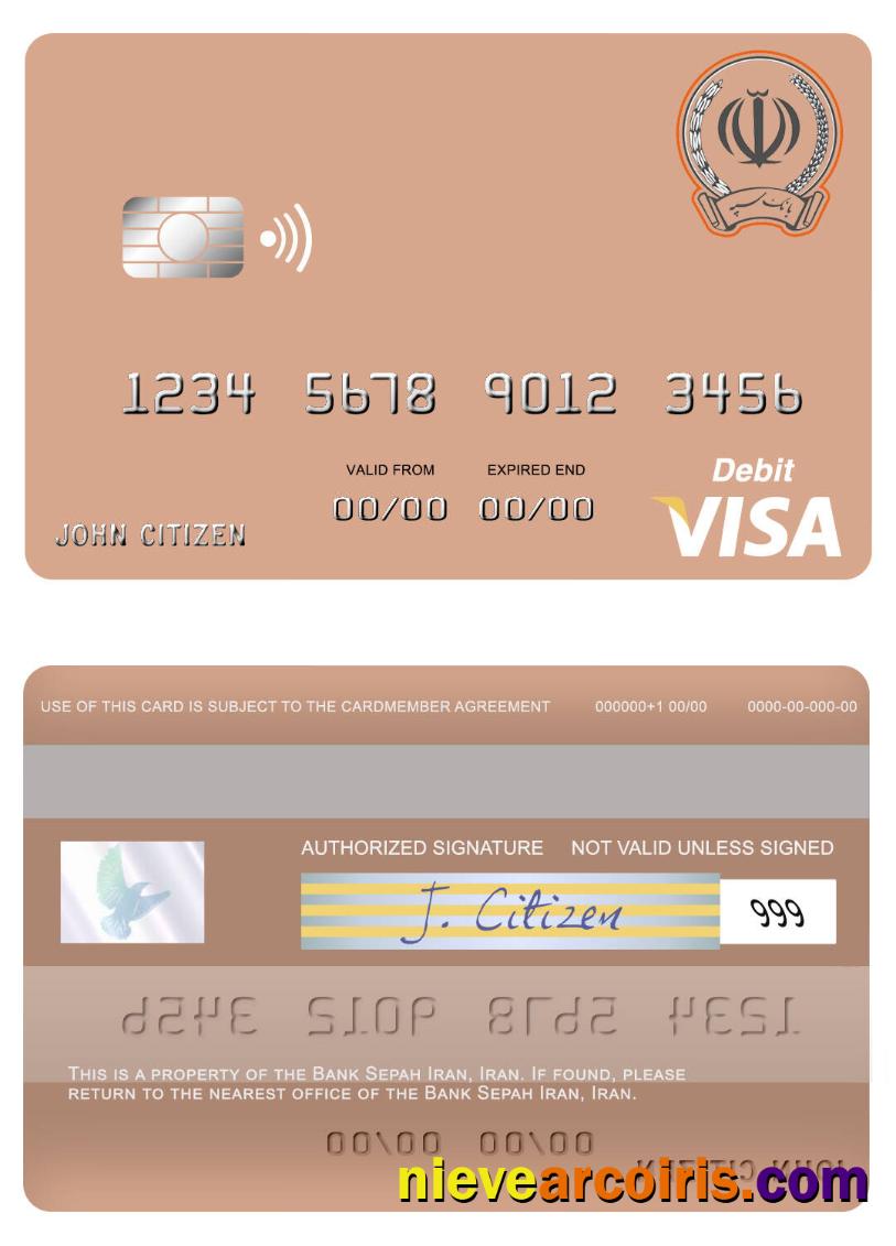 Iran Sepah Bank Iran Visa Debit Card Template