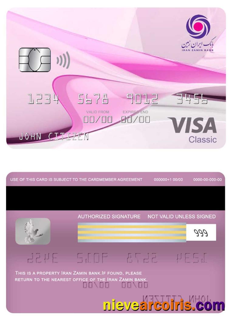 Iran Zamin Bank Visa Classic Card Template